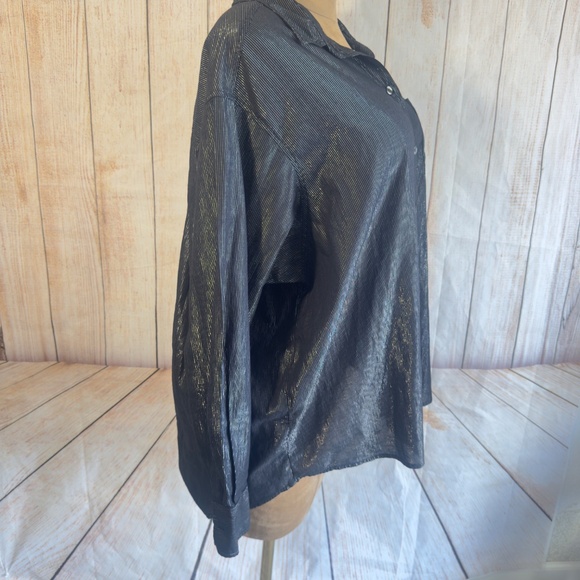 GAP - The Big Shirt- Oversized Tunic, Black & Silver Stripes- Women’s XL - Picture 2 of 10